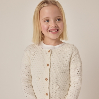 Organic Cotton Crochet Flower Cardigan (18mths–6yrs)