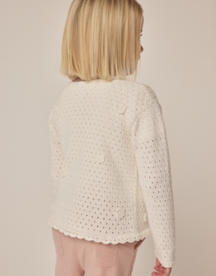 Organic Cotton Crochet Flower Cardigan (18mths–6yrs)