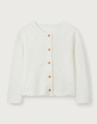 Organic Cotton Crochet Flower Cardigan (18mths–6yrs)