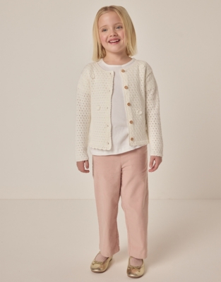 Organic Cotton Crochet Flower Cardigan (18mths–6yrs)