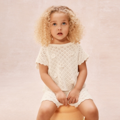 Organic Cotton Crochet Flower Top & Shorts Set (0–4yrs)