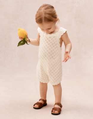 Organic Cotton Crochet Frill Romper (0–2yrs)