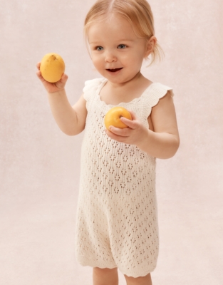 Organic Cotton Crochet Frill Romper (0–2yrs)
