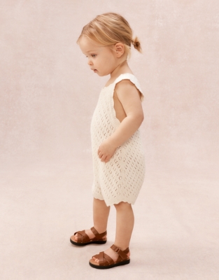 Organic Cotton Crochet Frill Romper (0–2yrs)