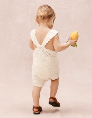 Organic Cotton Crochet Frill Romper (0–2yrs)