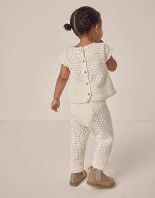 Organic Cotton Crochet Top & Trousers Set (0–18mths)