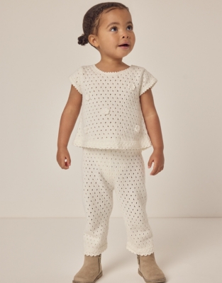 Organic Cotton Crochet Top & Trousers Set (0–18mths)