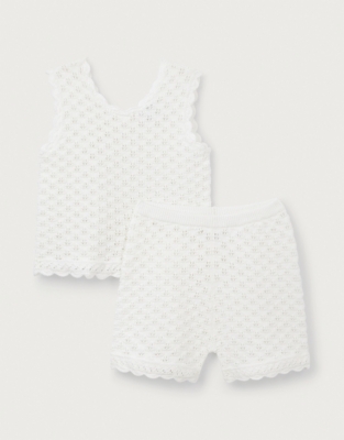 Organic Cotton Crochet Vest & Shorts Set (0–18mths)