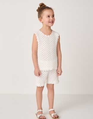 Organic Cotton Crochet Vest & Shorts Set (18mths–6yrs)