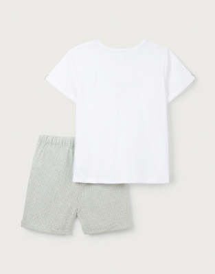 Organic Cotton Crocodile T Shirt And Gingham Shorts Set 18mths 6yrs