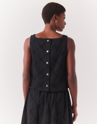 Organic Cotton Cropped Broderie Shell Top