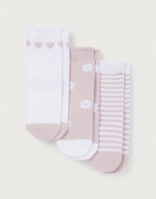 Organic Cotton Daisy & Heart Socks – Set of 3 (0–6yrs)