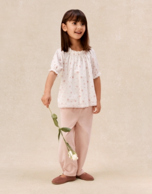 Organic Cotton Delphie Floral Blouse & Cord Trousers Set (0–4yrs)