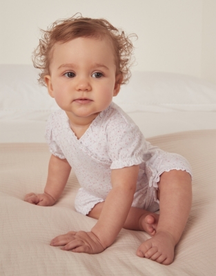Organic Cotton Ditsy Floral Frill Wrap Shortie Sleepsuit (024mths