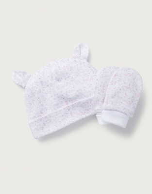 Organic Cotton Ditsy Floral Hat & Mitts Set (0–12mths)