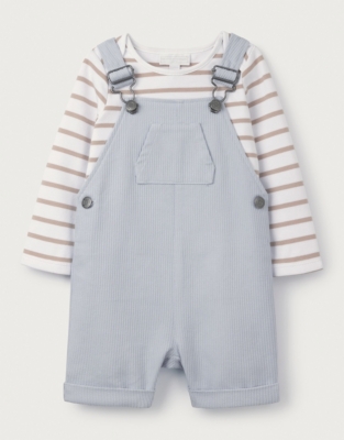 Organic Cotton Dungarees & Breton Stripe Top Set (0–18mths)
