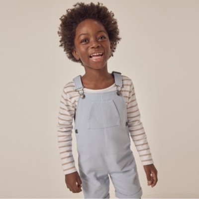 Organic Cotton Dungarees & Breton Stripe Top Set (18mths–6yrs)