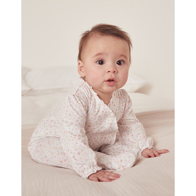 Organic Cotton Edie Floral Frill Wrap Sleepsuit (0–24mths) | Baby Sleepsuits | The White Company