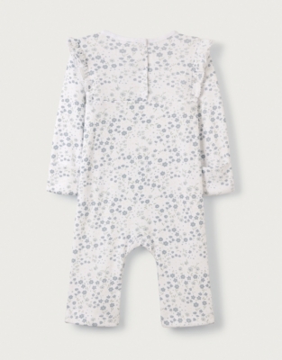 Organic Cotton Edie Floral Frill Yoke Sleepsuit (0–9mths)