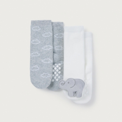 Organic Cotton Elephant & Cloud Rattle Socks – Set of 2 (0–24mths)