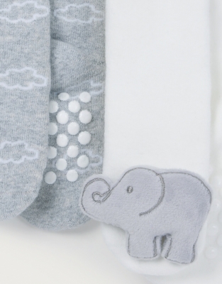 Organic Cotton Elephant & Cloud Rattle Socks – Set of 2 (0–24mths)