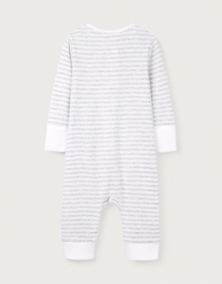 Organic Cotton Elephant Pocket Striped Zip Sleepsuit (0–24mths)