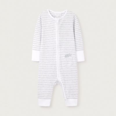 Organic Cotton Elephant Pocket Striped Zipper Sleepsuit (0–9mths)