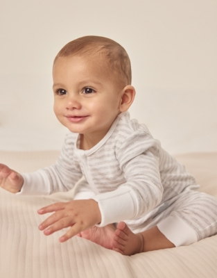 Organic Cotton Elephant Pocket Striped Zipper Sleepsuit (0–9mths)