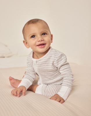 Organic Cotton Elephant Pocket Striped Zipper Sleepsuit (0–9mths)