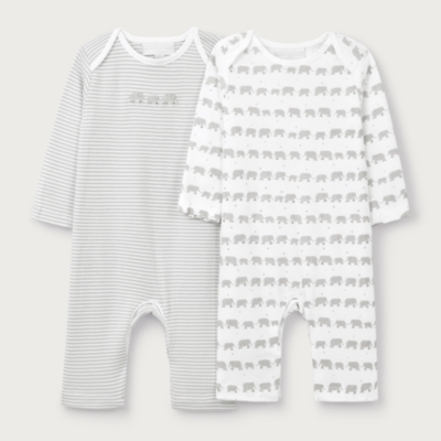 Organic Cotton Elephant Trails Stripe Sleepsuits — Set of 2 (0–24mths)