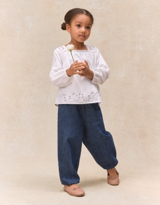 Organic Cotton Embroidered Blouse & Trousers Set (0–4yrs)