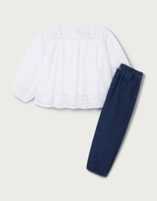 Organic Cotton Embroidered Blouse & Trousers Set (0–4yrs)