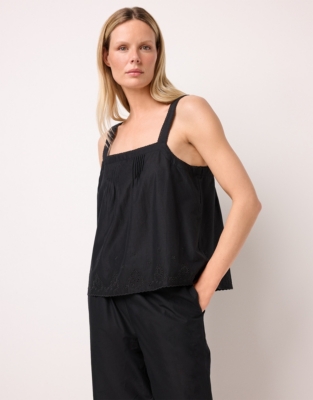 Organic Cotton Embroidered Detail Vest & Cropped Pull On Pajama Set