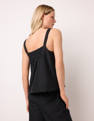 Organic Cotton Embroidered Detail Vest & Cropped Pull On Pajama Set