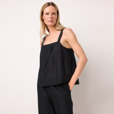 Organic Cotton Embroidered Detail Vest & Cropped Pull On Pyjama Set