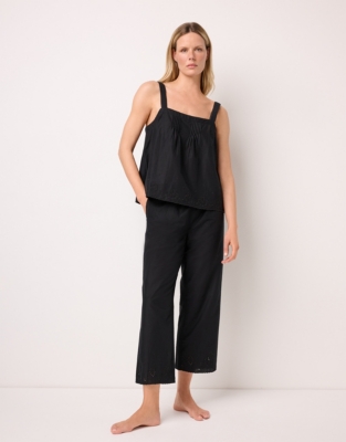 Organic Cotton Embroidered Detail Vest & Cropped Pull On Pyjama Set