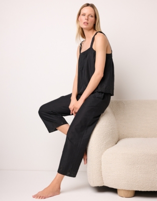 Organic Cotton Embroidered Detail Vest & Cropped Pull On Pyjama Set