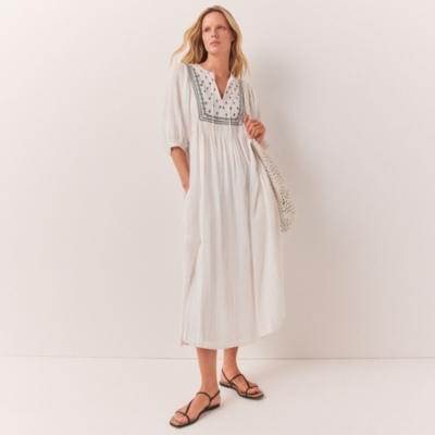 Organic Cotton Embroidered Dress with Ladder Inserts