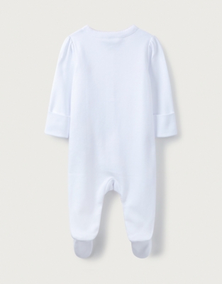 OrganicCotton Embroidered Floral Sleepsuit Baby Sale The White