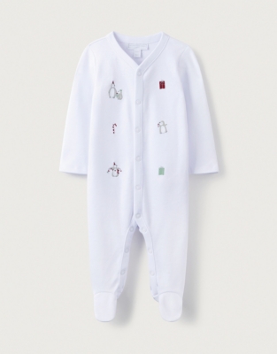 Organic-Cotton Embroidered Penguin Party Sleepsuit 