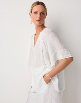 Organic Cotton Embroidered Short Sleeve Blouse