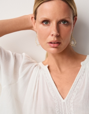 Organic Cotton Embroidered Short Sleeve Blouse