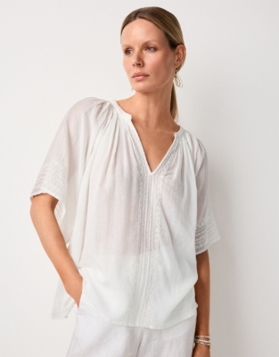 Organic Cotton Embroidered Short Sleeve Blouse