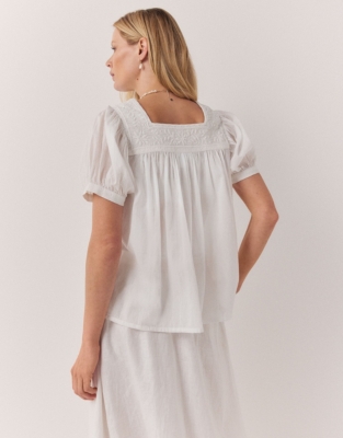 Organic Cotton Embroidered Square Neck Blouse