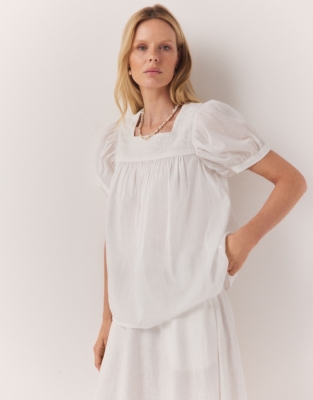 Organic Cotton Embroidered Square Neck Blouse
