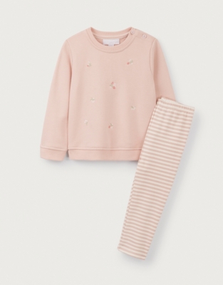 Organic Cotton Embroidered Strawberry & Cherry Sweatshirt & Leggings Set (0–18mths)