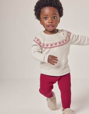 Organic Cotton Fair Isle Jumper & Ribbed Leggings Set (0–18mths)