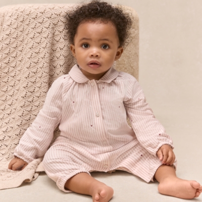 Organic Cotton Fine Stripe Heart Classic Sleepsuit (0–24mths)
