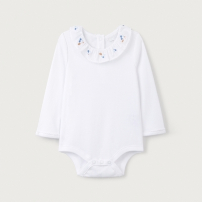 Organic Cotton Floral Embroidered Collared Bodysuit Set (0–18mths)