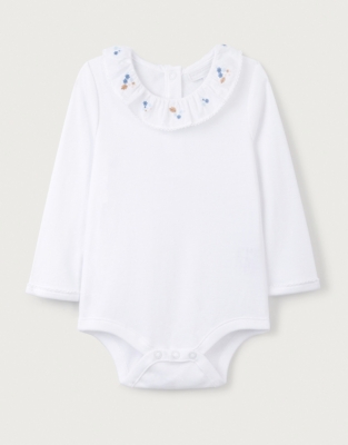 Organic Cotton Floral Embroidered Collared Bodysuit Set (0–18mths)